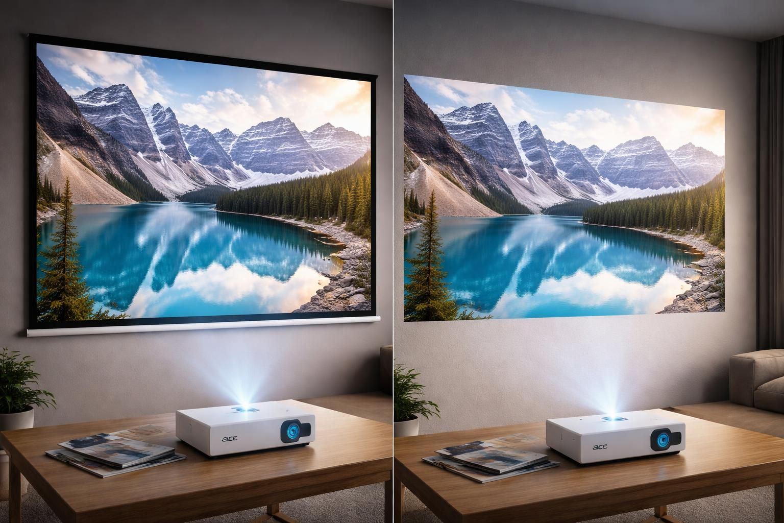 découvrez le rendu du mini vidéoprojecteur acer sur écran de projection et mur blanc pour choisir l'option idéale et profiter d'une image nette et lumineuse.