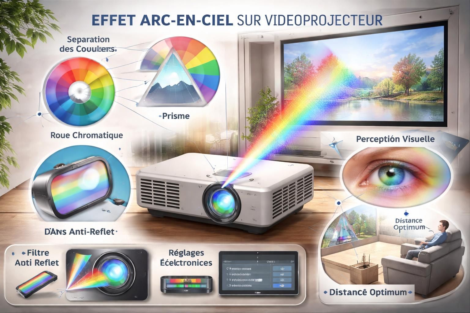découvrez les causes courantes de l'effet arc-en-ciel sur votre vidéoprojecteur et les solutions efficaces pour améliorer la qualité de votre projection.