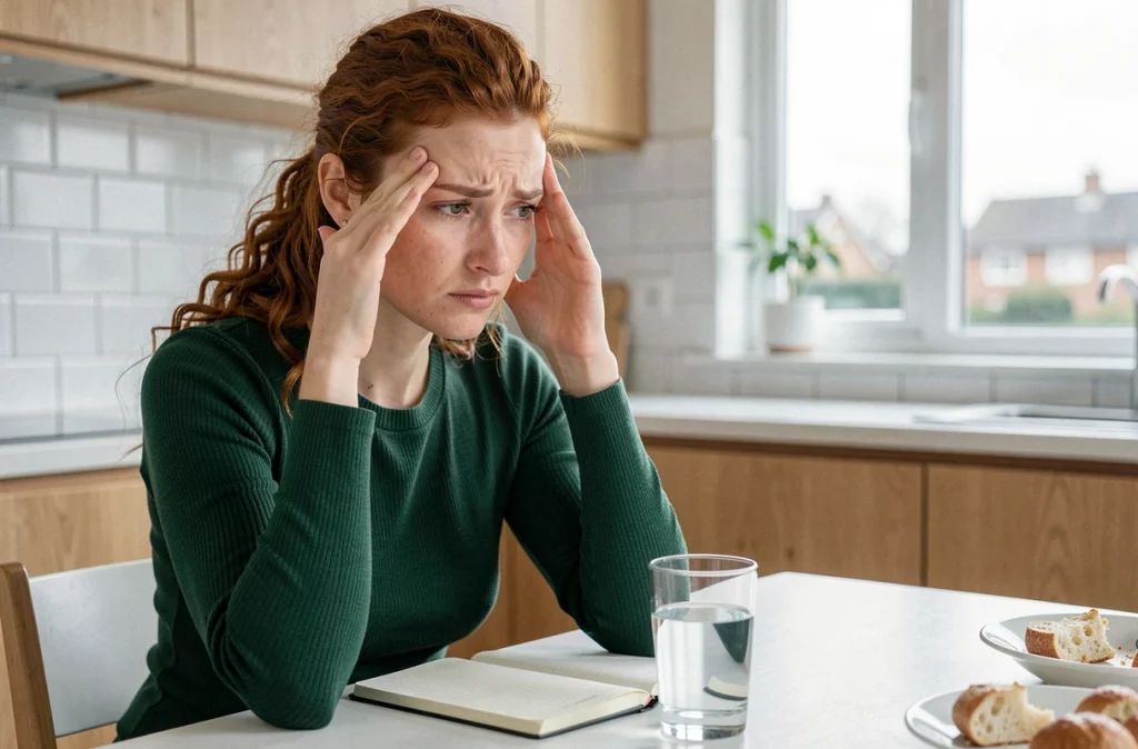Jeune femme fatiguée peinant à se concentrer le matin, reflet des effets du manque de sommeil sur la mémoire